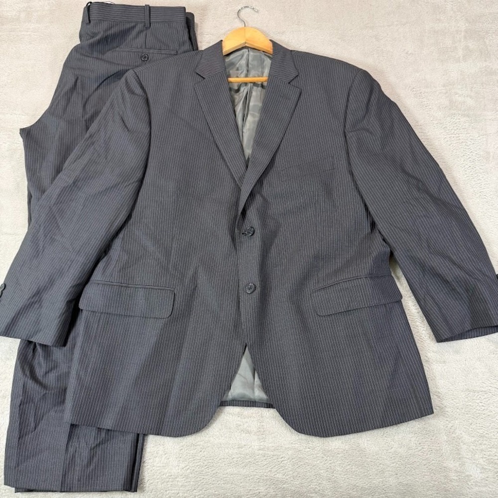 Peter Millar Mens 46S Gray Pinstripe Wool 2-Piece Suit Blazer Slacks 40x28 USA